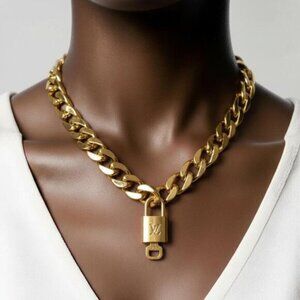 Gold-Plated Necklace with Authentic Louis Vuitton Padlock